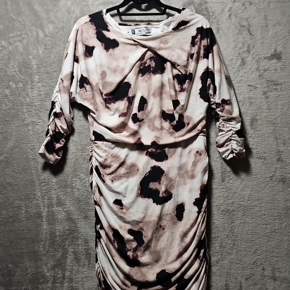 Jennifer Lopez Midi Dress Medium Ruched Cinched Waist Party Cocktail Blouson - Picture 7 of 7